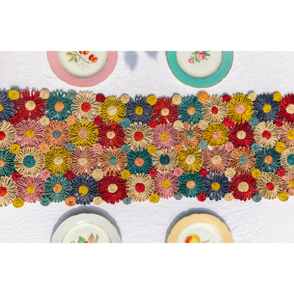 Fleur Raffia Flower Table Runner, Multicolor Flowers Woven Tabletop - Tampa Home & Garden Store