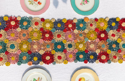 Fleur Raffia Flower Table Runner, Multicolor Flowers Woven Tabletop - Tampa Home & Garden Store