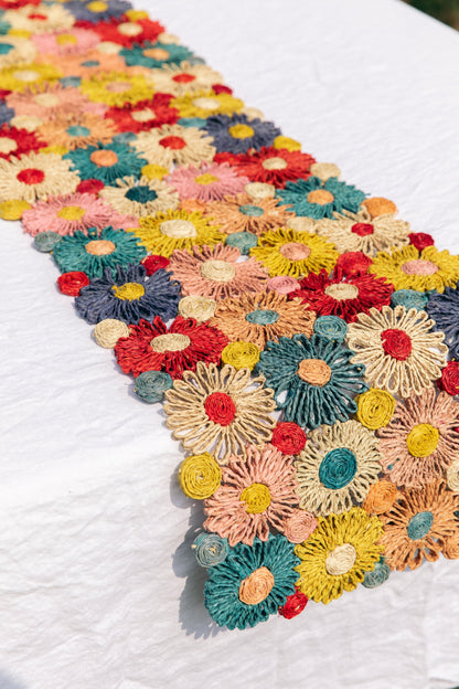 Fleur Raffia Flower Table Runner, Multicolor Flowers Woven Tabletop - Tampa Home & Garden Store