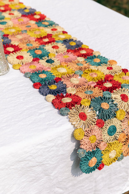 Fleur Raffia Flower Table Runner, Multicolor Flowers Woven Tabletop - Tampa Home & Garden Store