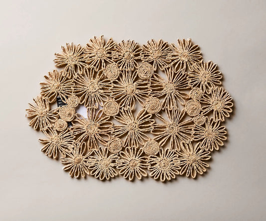 Fleur Raffia Placemat, Natural Color Flowers Woven Tabletop - Tampa Home & Garden Store