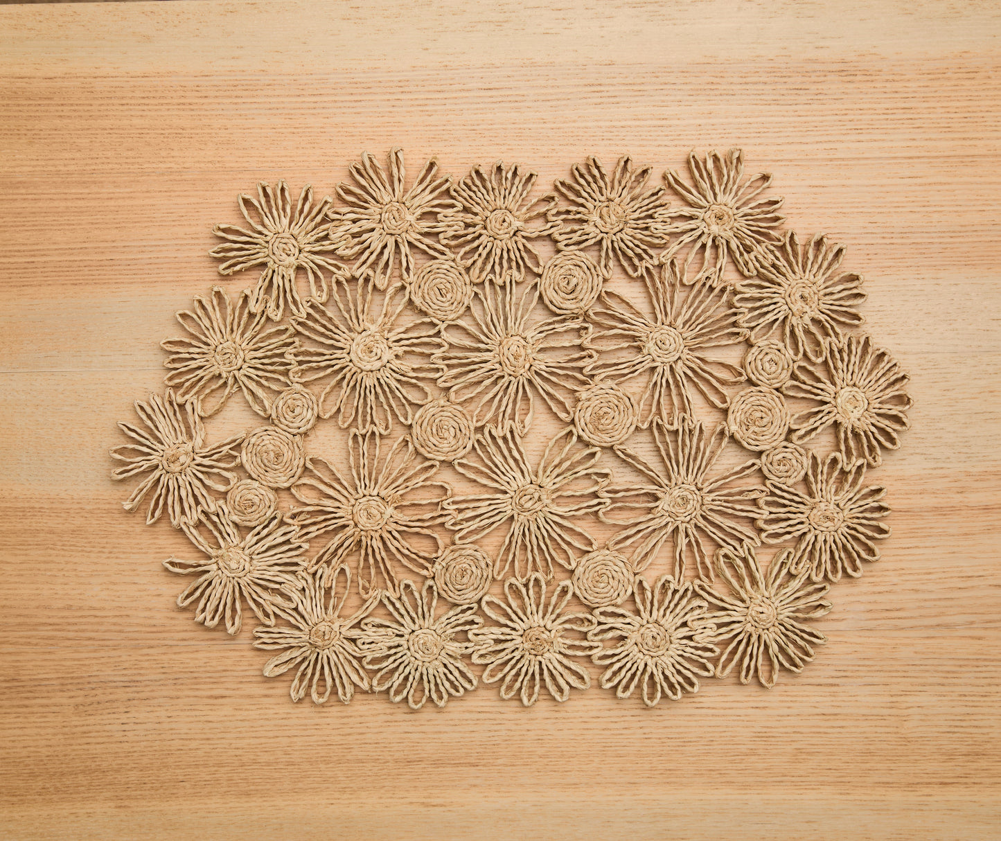 Fleur Raffia Placemat, Natural Color Flowers Woven Tabletop - Tampa Home & Garden Store