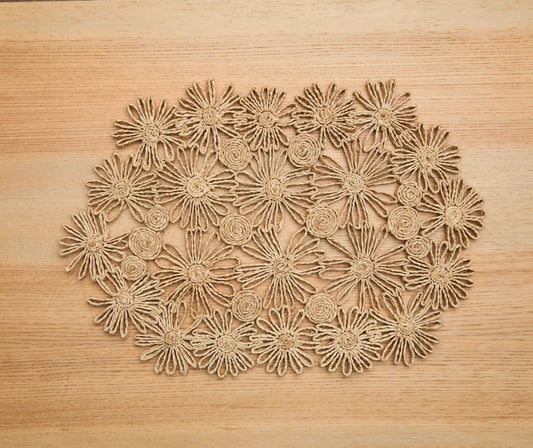 Fleur Raffia Placemat, Natural Color Flowers Woven Tabletop - Tampa Home & Garden Store