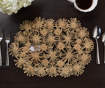 Fleur Raffia Placemat, Natural Color Flowers Woven Tabletop - Tampa Home & Garden Store