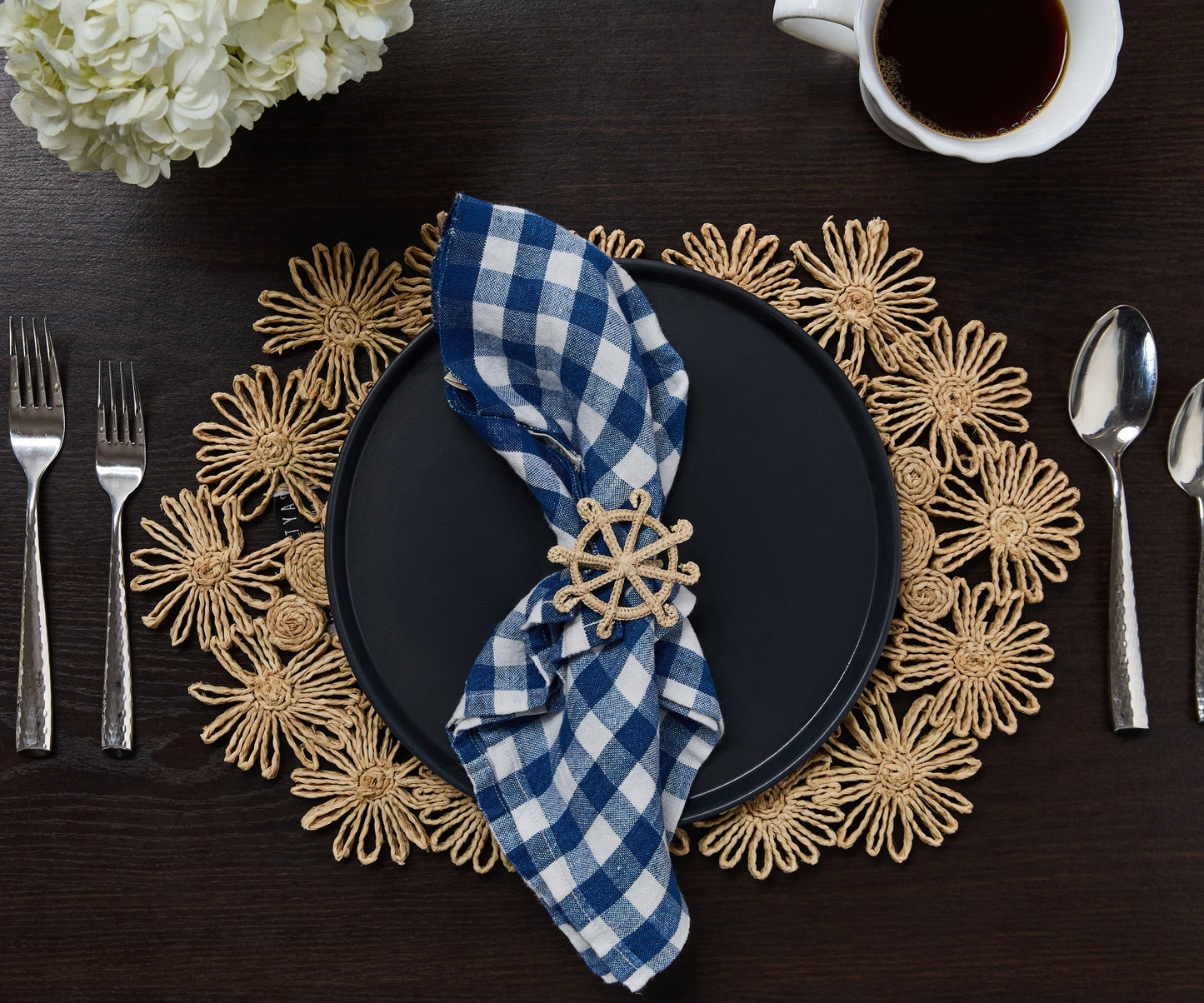 Fleur Raffia Placemat, Natural Color Flowers Woven Tabletop - Tampa Home & Garden Store