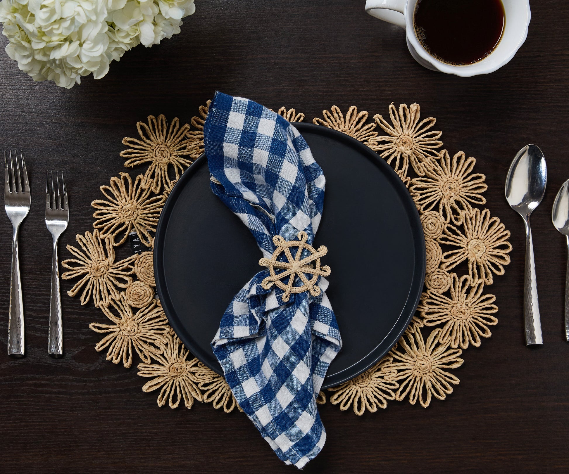 Fleur Raffia Placemat, Natural Color Flowers Woven Tabletop - Tampa Home & Garden Store