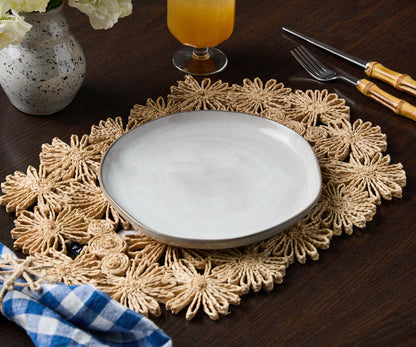 Fleur Raffia Placemat, Natural Color Flowers Woven Tabletop - Tampa Home & Garden Store