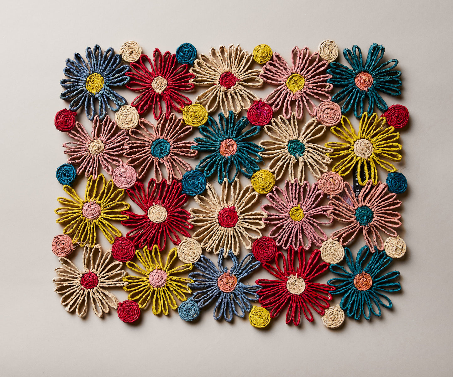 Fleur Raffia placemat, Multicolor Flowers woven tabletop - Tampa Home & Garden Store