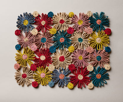Fleur Raffia placemat, Multicolor Flowers woven tabletop - Tampa Home & Garden Store