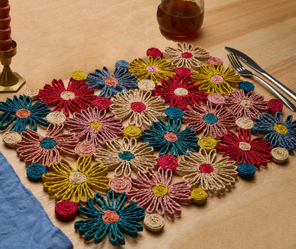 Fleur Raffia placemat, Multicolor Flowers woven tabletop - Tampa Home & Garden Store