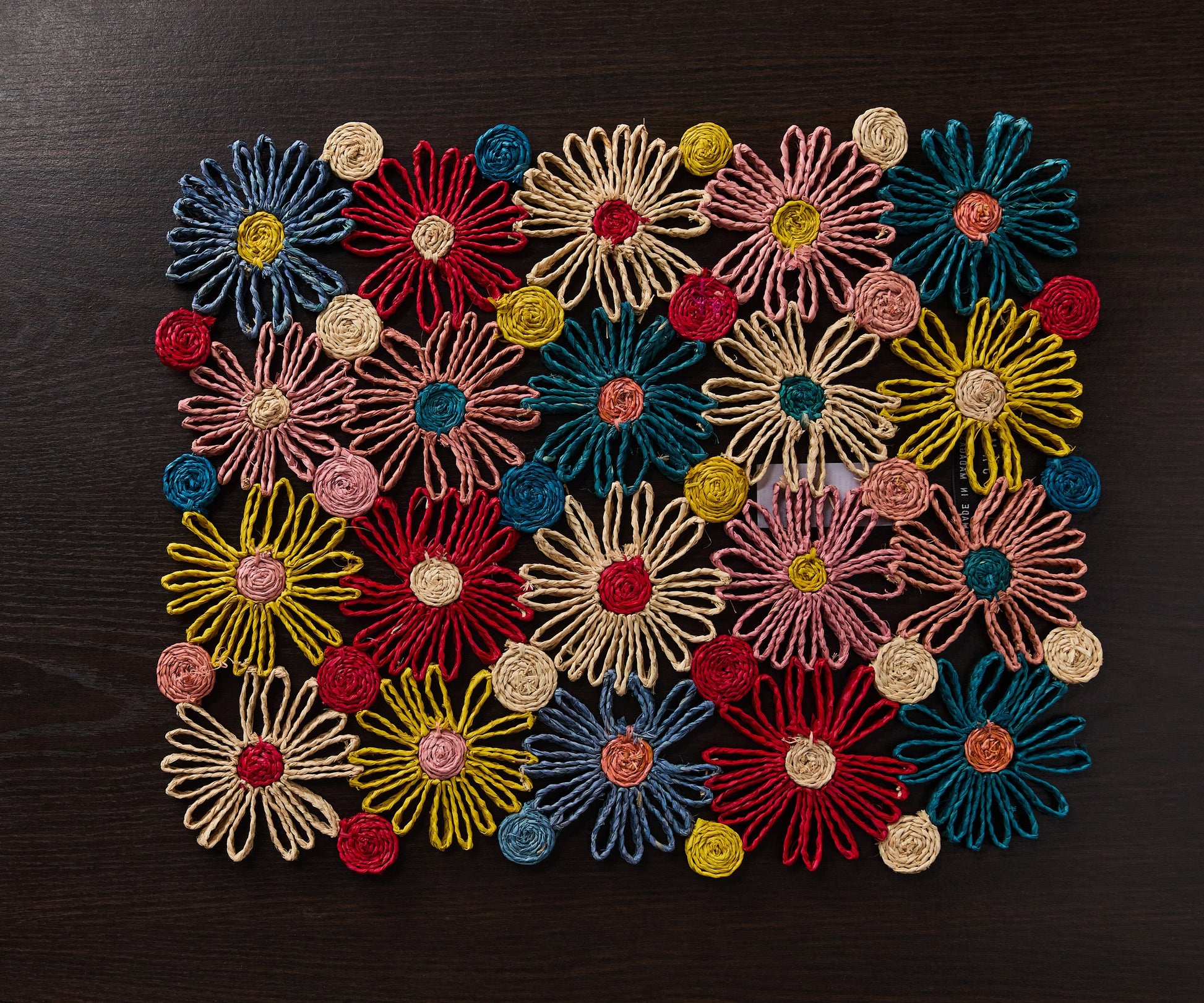 Fleur Raffia placemat, Multicolor Flowers woven tabletop - Tampa Home & Garden Store