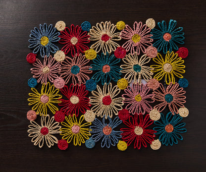 Fleur Raffia placemat, Multicolor Flowers woven tabletop - Tampa Home & Garden Store