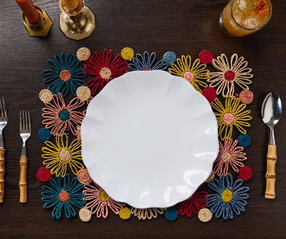 Fleur Raffia placemat, Multicolor Flowers woven tabletop - Tampa Home & Garden Store