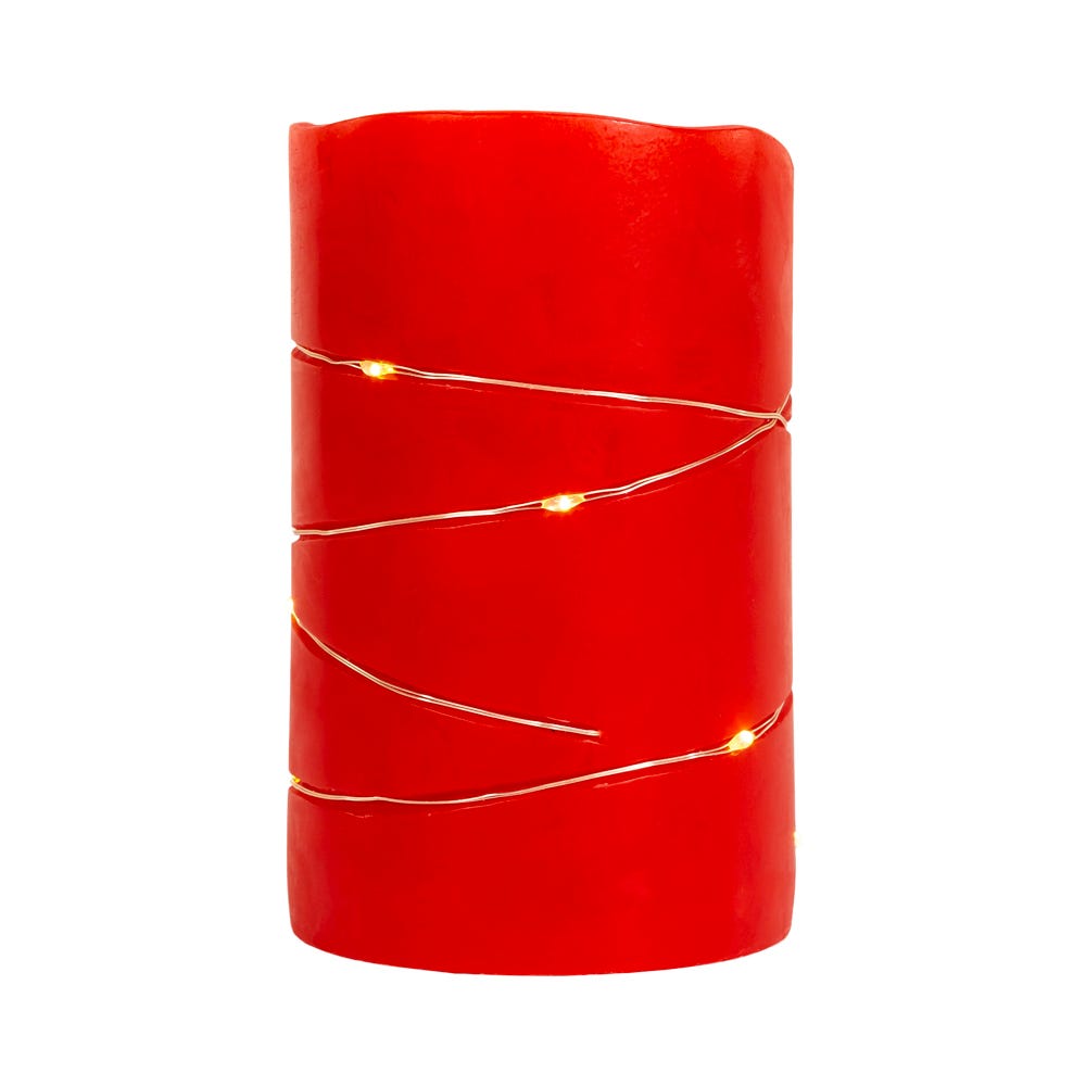 Flicker Flame Red Candle With Fairy Lights - 5 inch - Tampa Home & Garden Store