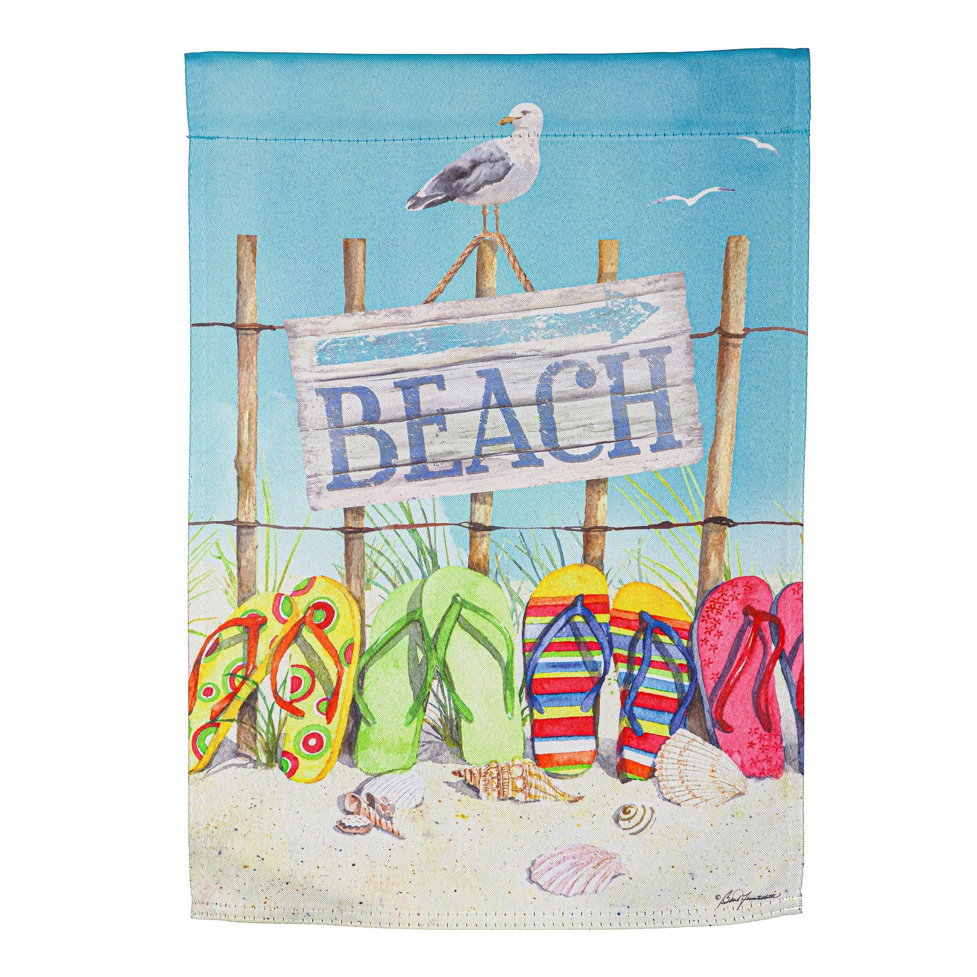 Flip Flops on the Beach Suede House Flag - Tampa Home & Garden Store