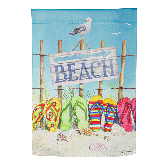 Flip Flops on the Beach Suede House Flag - Tampa Home & Garden Store