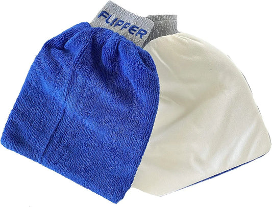 Flipper Dual Sided Microfiber Aquarium Mitt 2 Pack blue microfiber front beige backing on Tampa Home & Garden Store