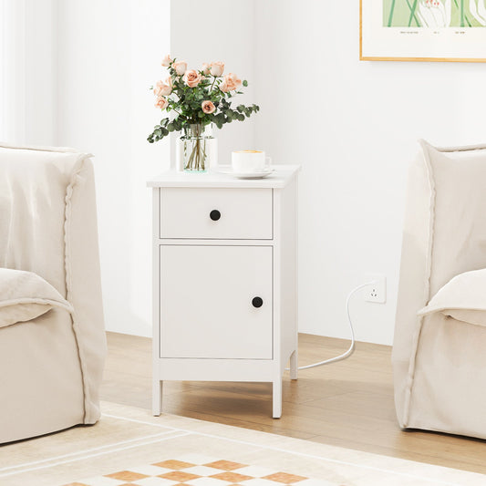 Flip Top End Table with Charging Station USB Ports Outlets and Drawer-White - Tampa Home & Garden Store