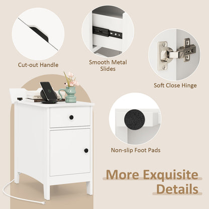 Mesa auxiliar con tapa abatible con estación de carga, puertos USB, enchufes y cajón - Blanca