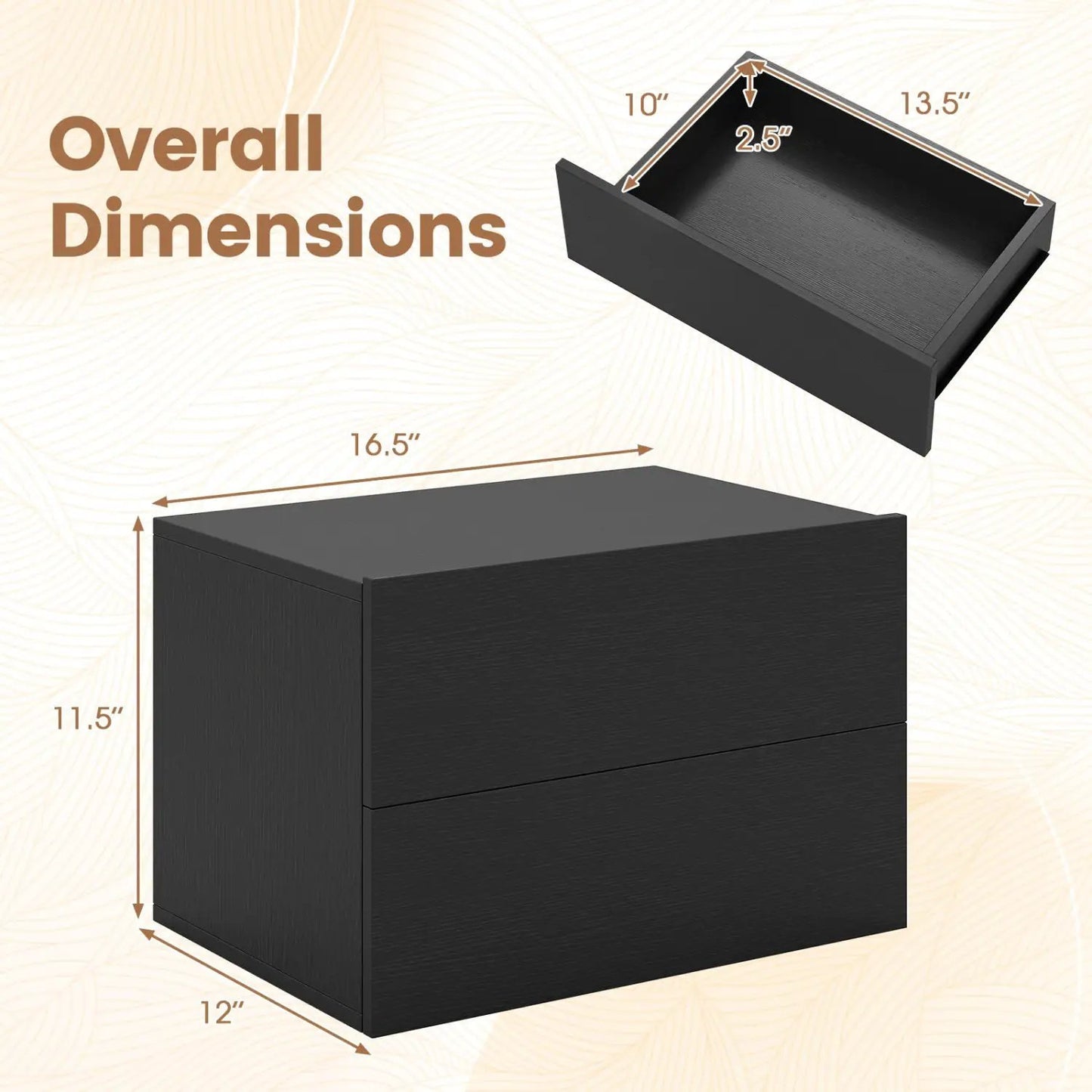 Wall Mounted Floating Nightstand with 2 Drawers