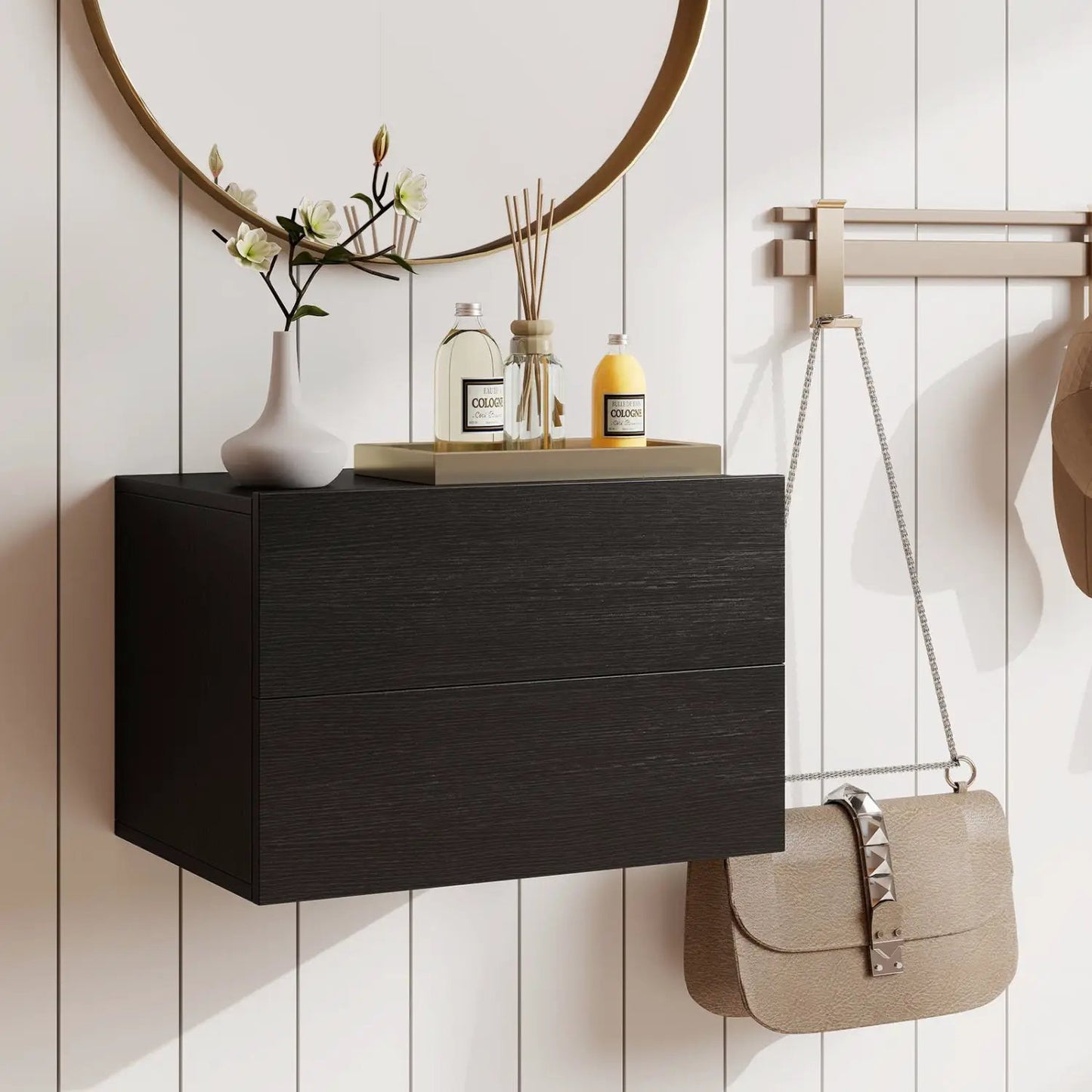 Wall Mounted Floating Nightstand with 2 Drawers