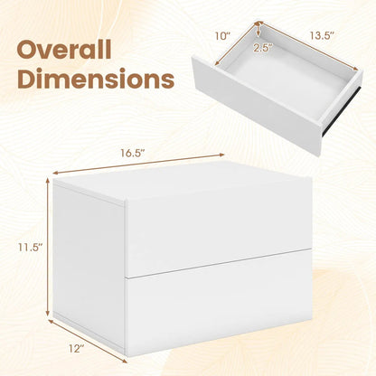 Wall Mounted Floating Nightstand with 2 Drawers