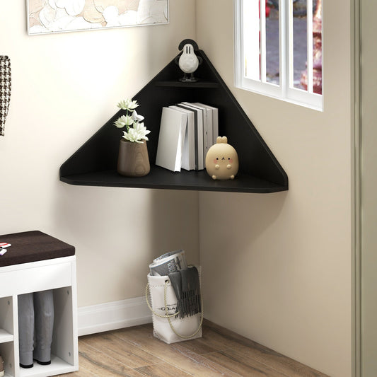 Floating Triangular Corner Computer Desk with Storage Shelf-Black - Tampa Home & Garden Store