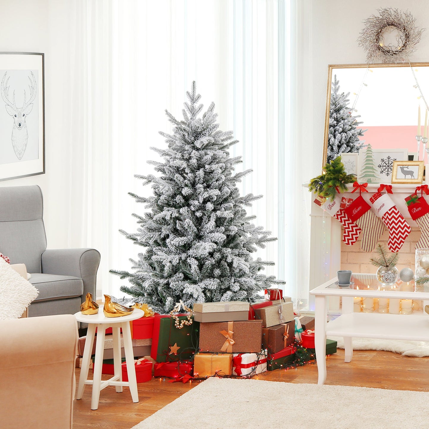 7 ft flocked Christmas tree DirectDeals artificial with 8 lighting modes and multicolor LED on Tampa Home & Garden Store