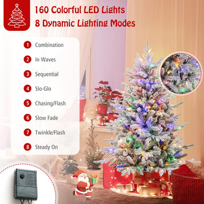 7 ft DirectDeals flocked artificial Christmas tree with multicolor LED lights and 8 lighting modes in a festive living room on Tampa Home & Garden Store