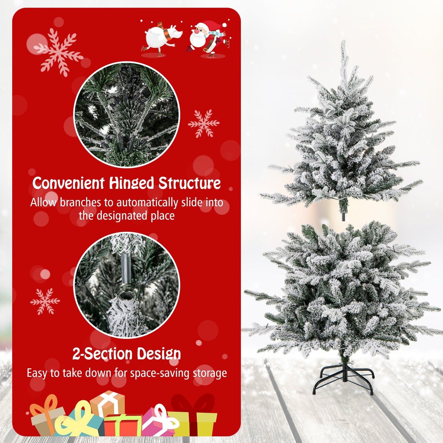 7 ft flocked Christmas tree with snow-dusted branches, 8 lighting modes and multicolor LEDs on Tampa Home & Garden Store