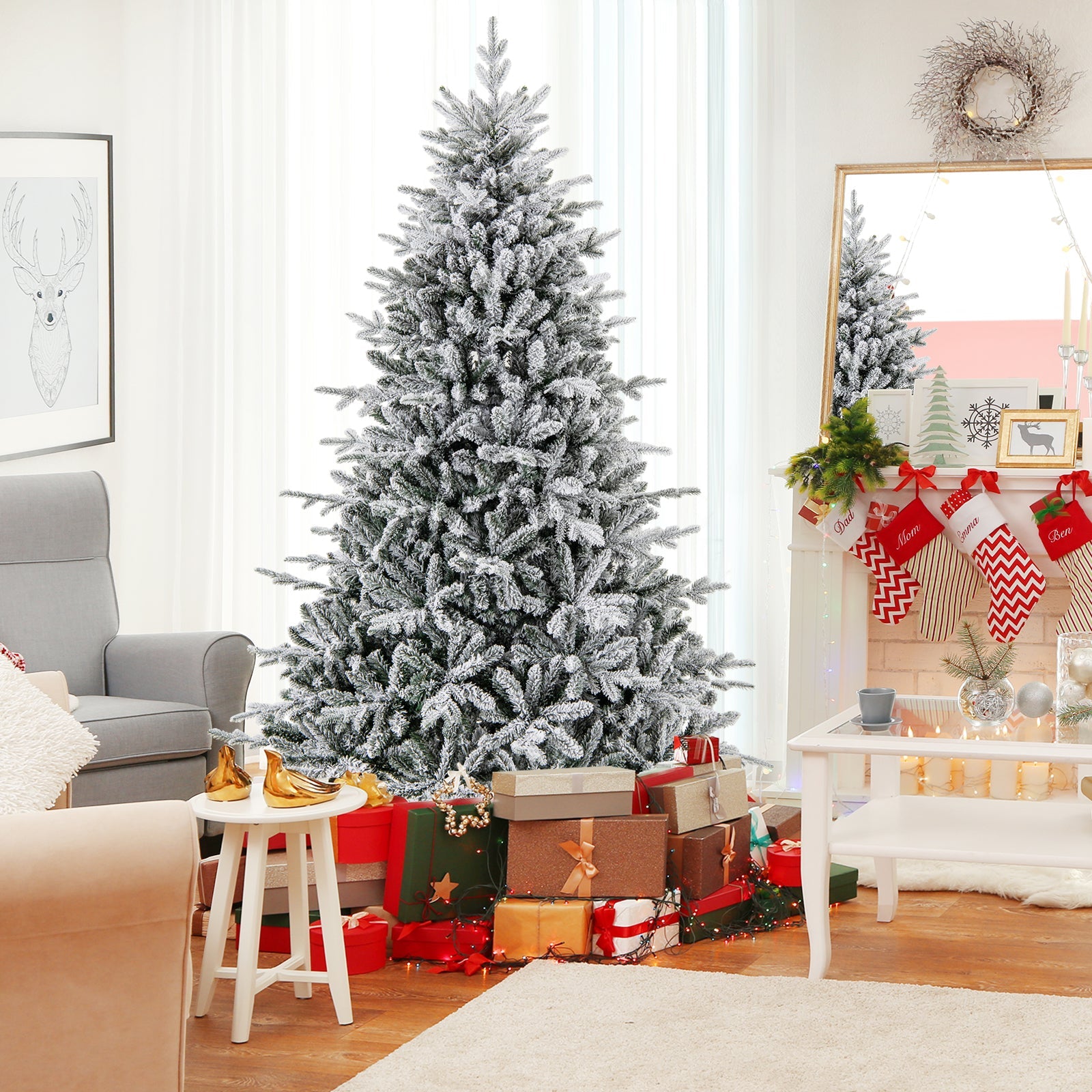 7 Feet Flocked Christmas Tree DirectDeals with 8 lighting modes and multi-color LED lights on Tampa Home & Garden Store