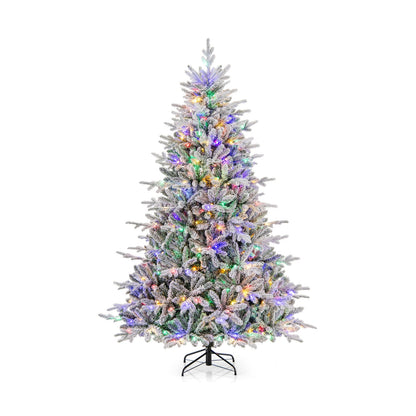 7 Feet Flocked Christmas Tree with 8 Lighting Modes and Multi-Color LED Lights DirectDeals on Tampa Home & Garden Store