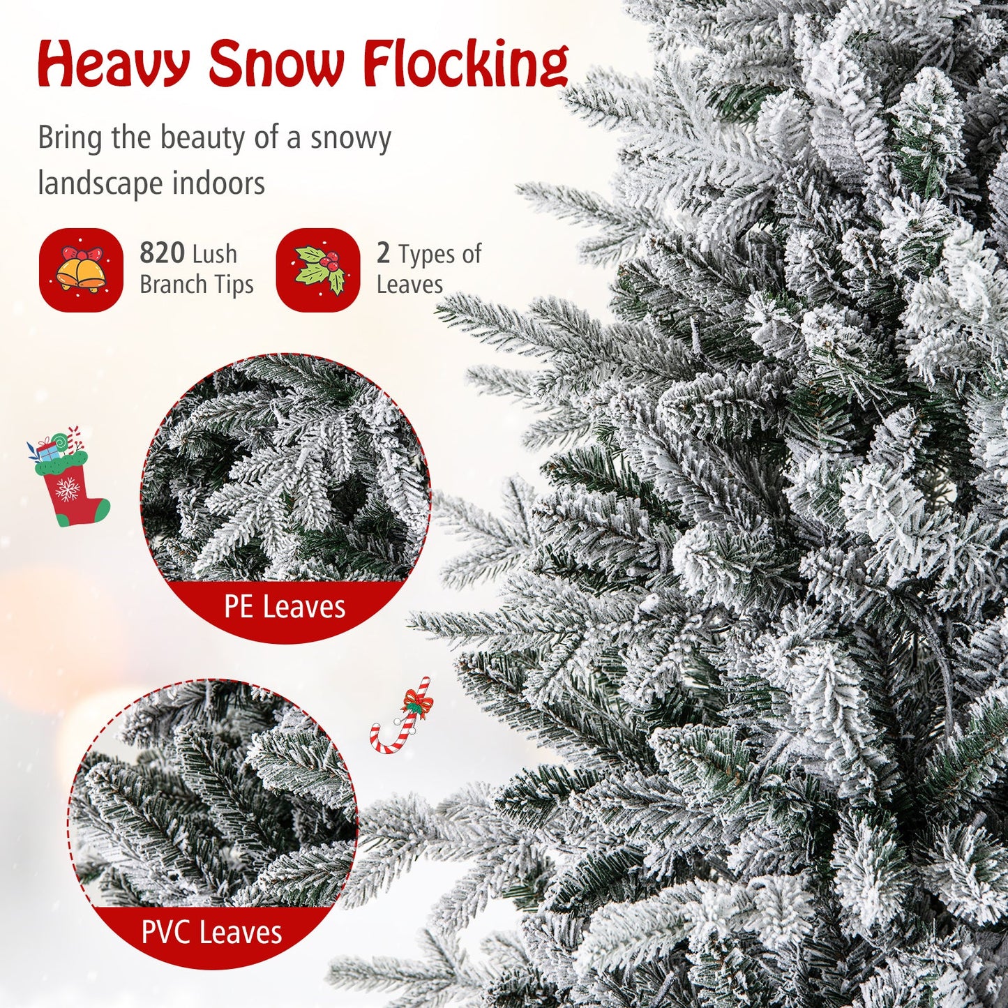 7 ft flocked Christmas Tree with 8 lighting modes and multicolor LEDs, DirectDeals PE/PVC leaves on Tampa Home & Garden Store