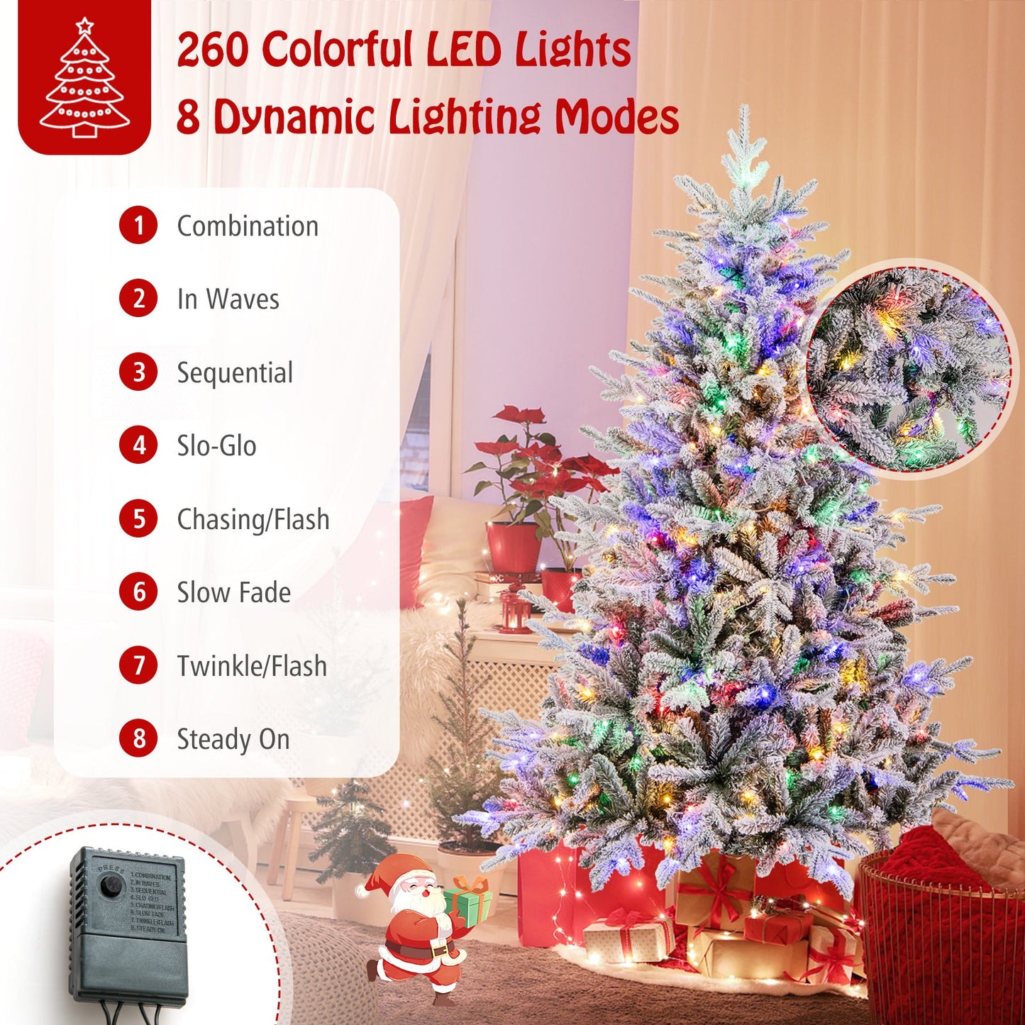 7 Feet Flocked Christmas Tree with 8 lighting modes and multi-color LED lights DirectDeals on Tampa Home & Garden Store