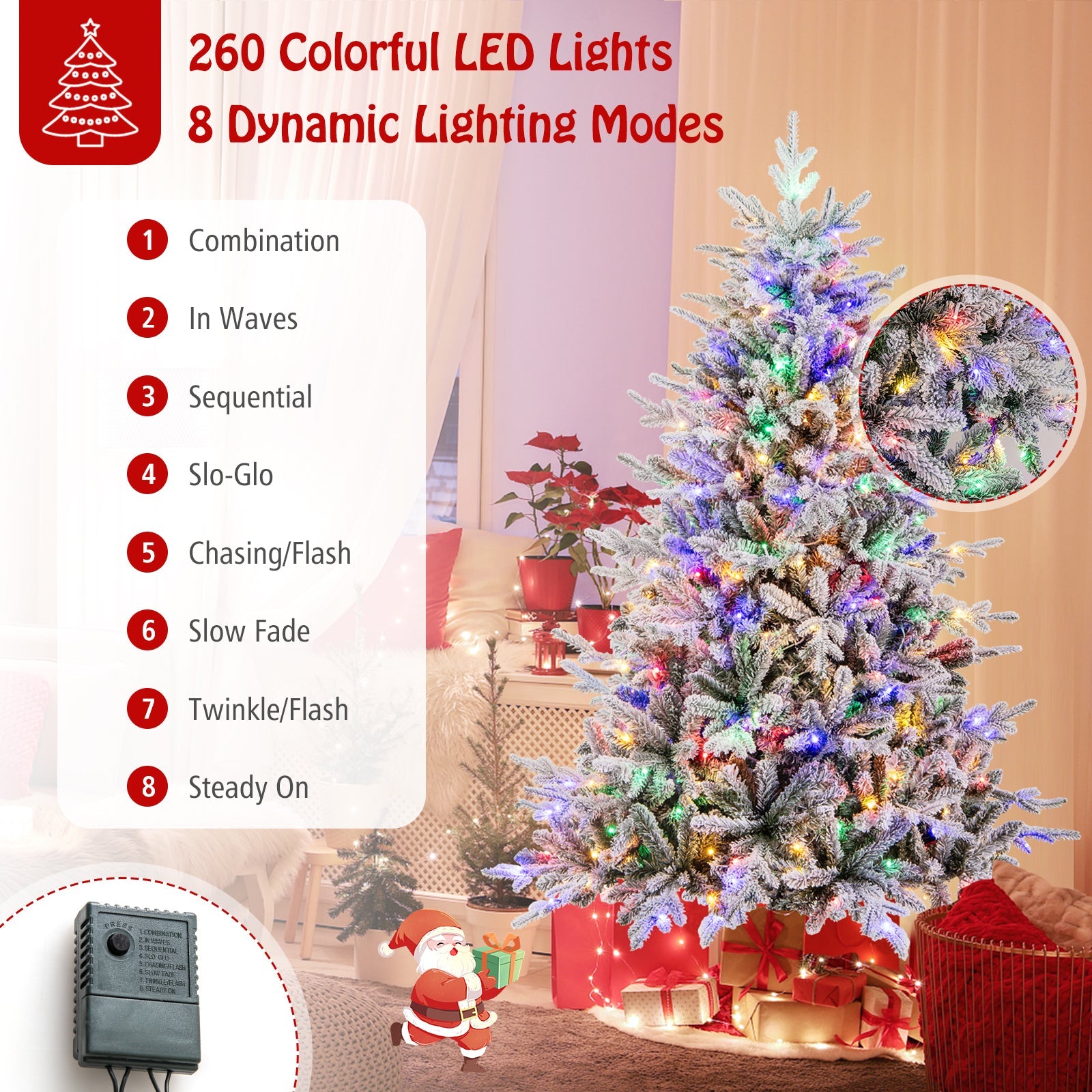 7 Feet Flocked Christmas Tree with 8 lighting modes and multi-color LED lights DirectDeals on Tampa Home & Garden Store