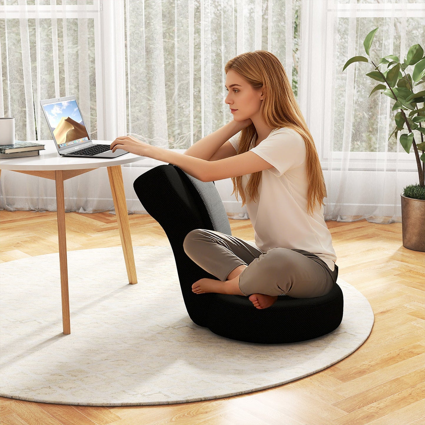 Floor Comfy Gaming Leisure Chair with Adjustable Headrest and Backrest