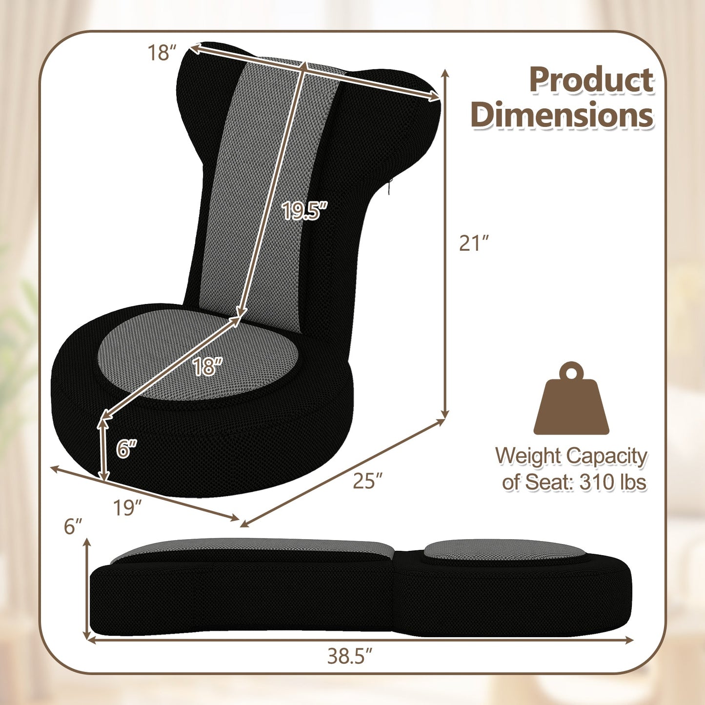 Floor Comfy Gaming Leisure Chair with Adjustable Headrest and Backrest