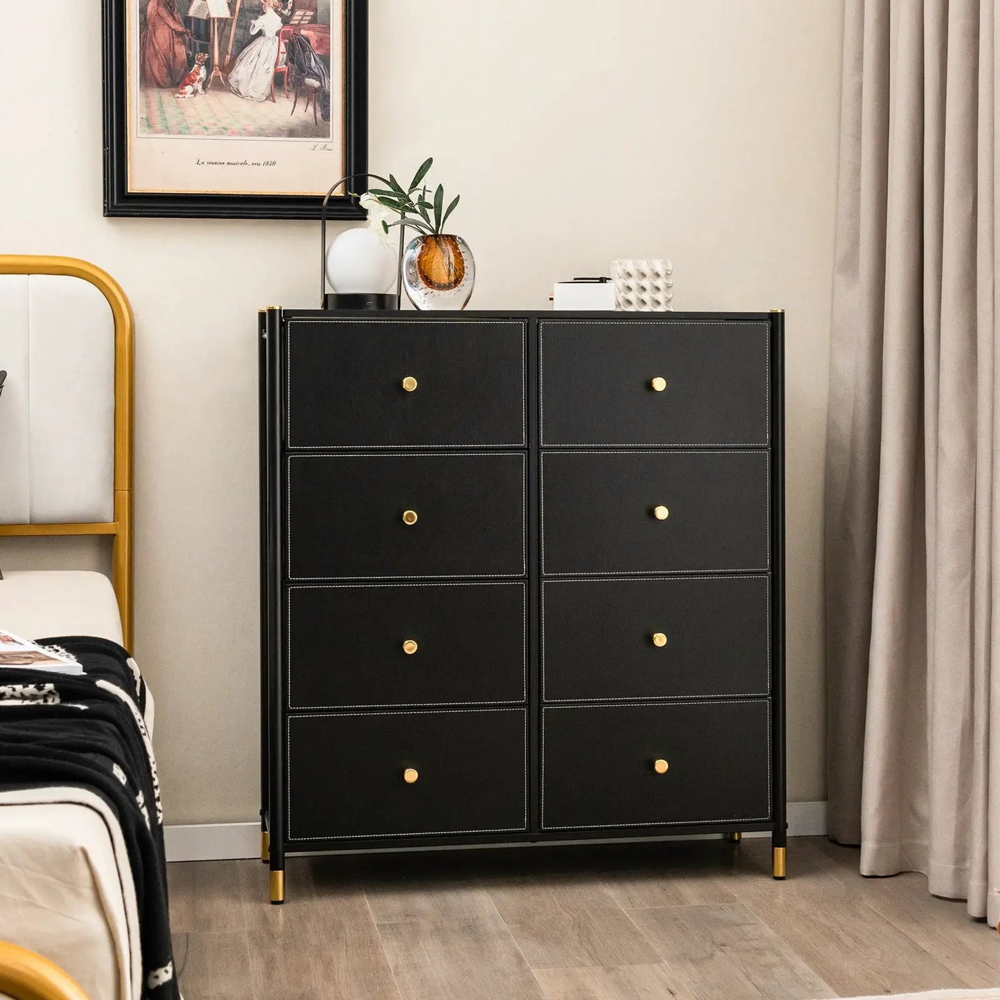 8-Drawer Fabric Dresser with Metal Frame and Bins