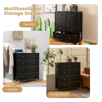 8-Drawer Fabric Dresser with Metal Frame and Bins