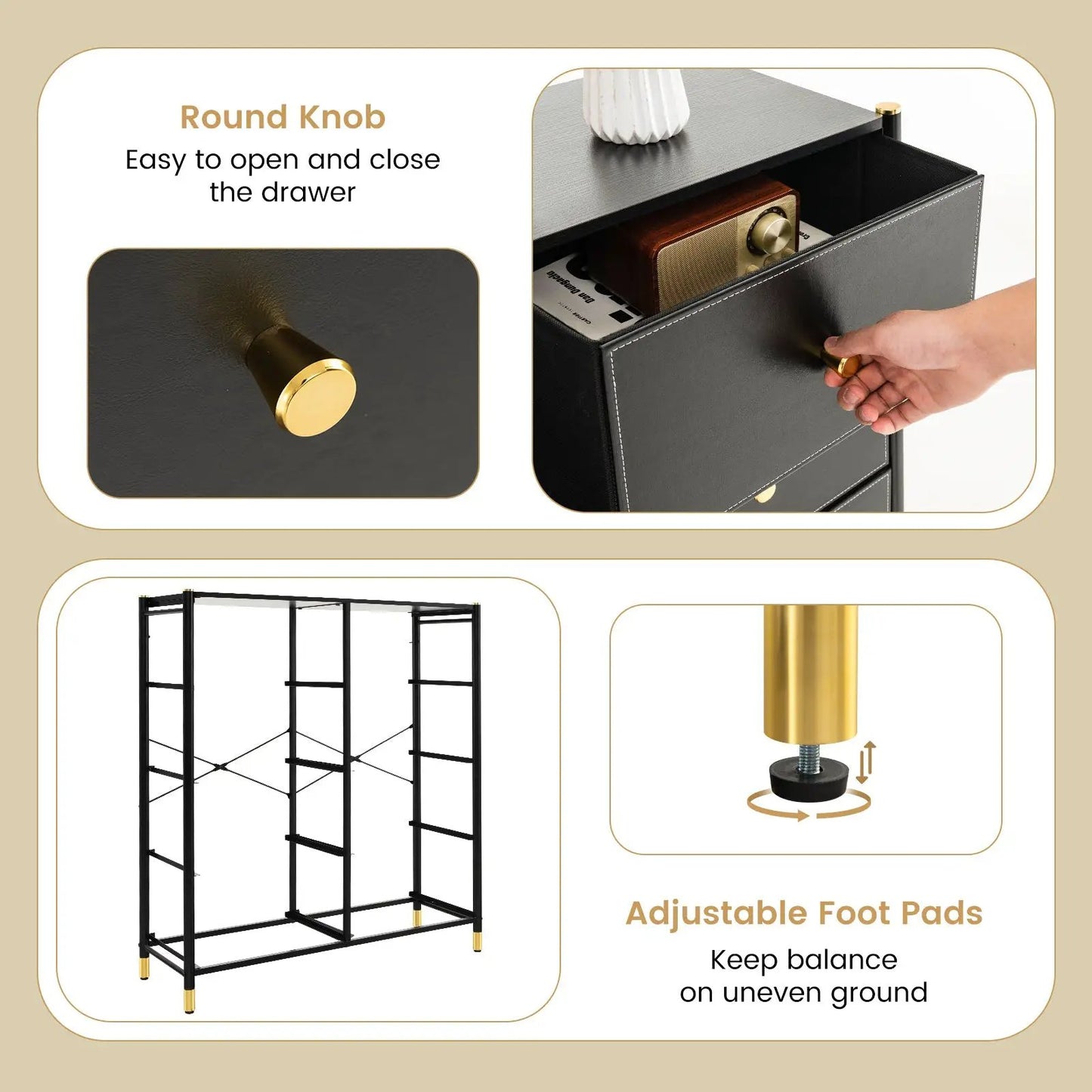 8-Drawer Fabric Dresser with Metal Frame and Bins
