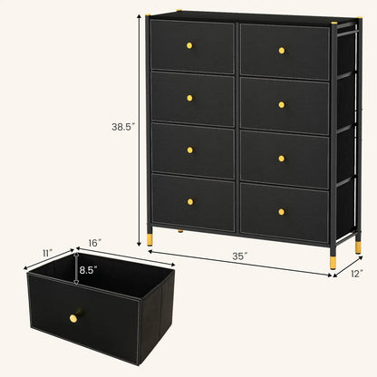 8-Drawer Fabric Dresser with Metal Frame and Bins