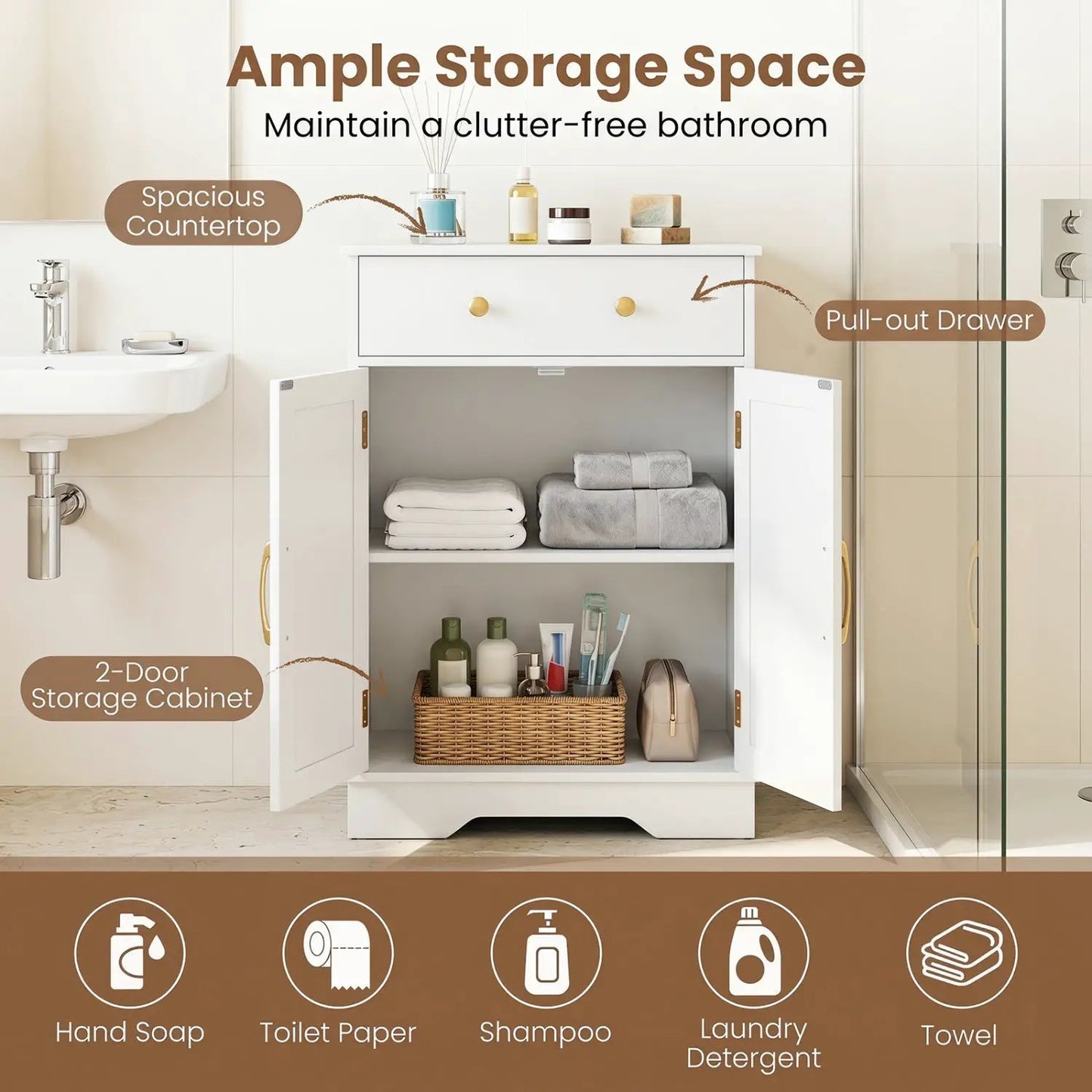 Floor Storage Cabinet With Drawer and Shelves