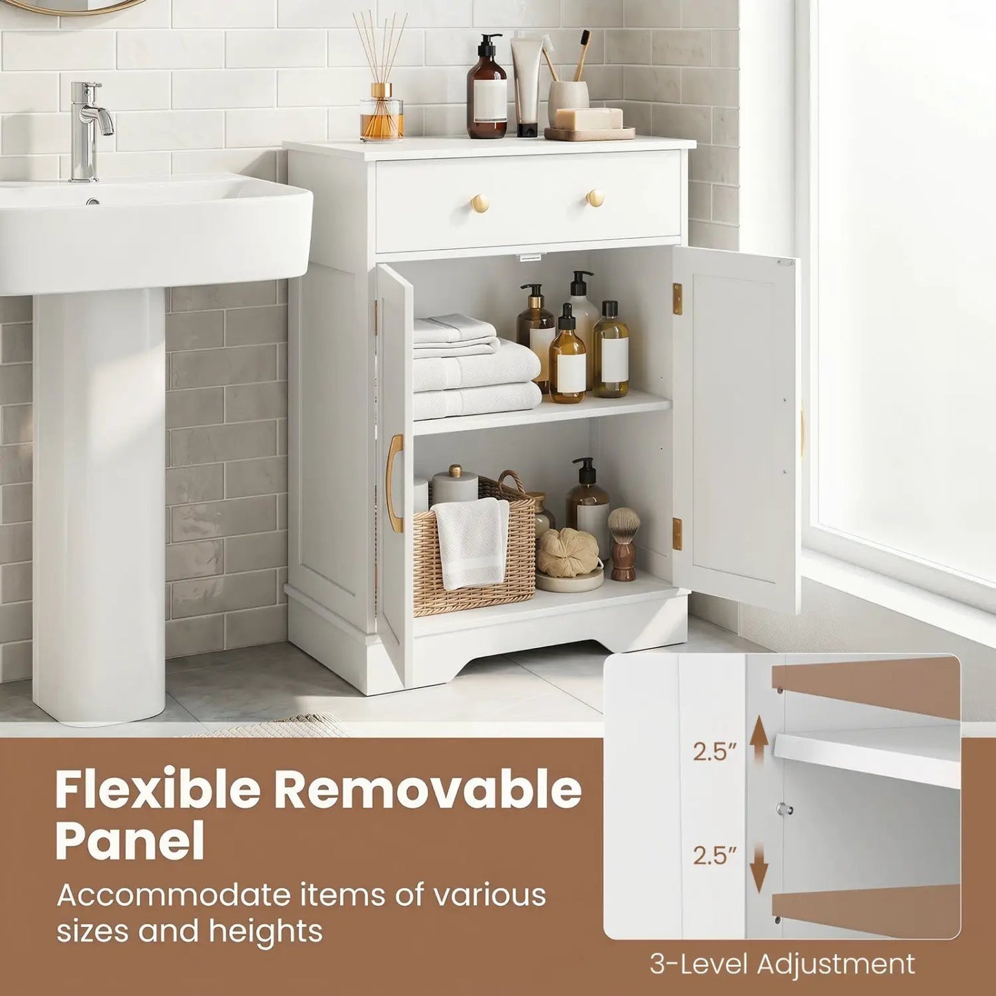 Floor Storage Cabinet With Drawer and Shelves