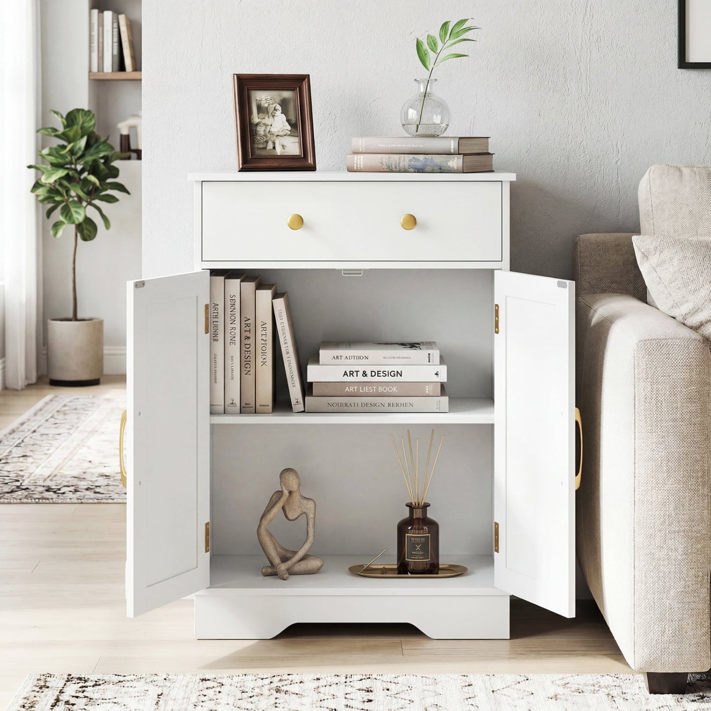 Floor Storage Cabinet With Drawer and Shelves
