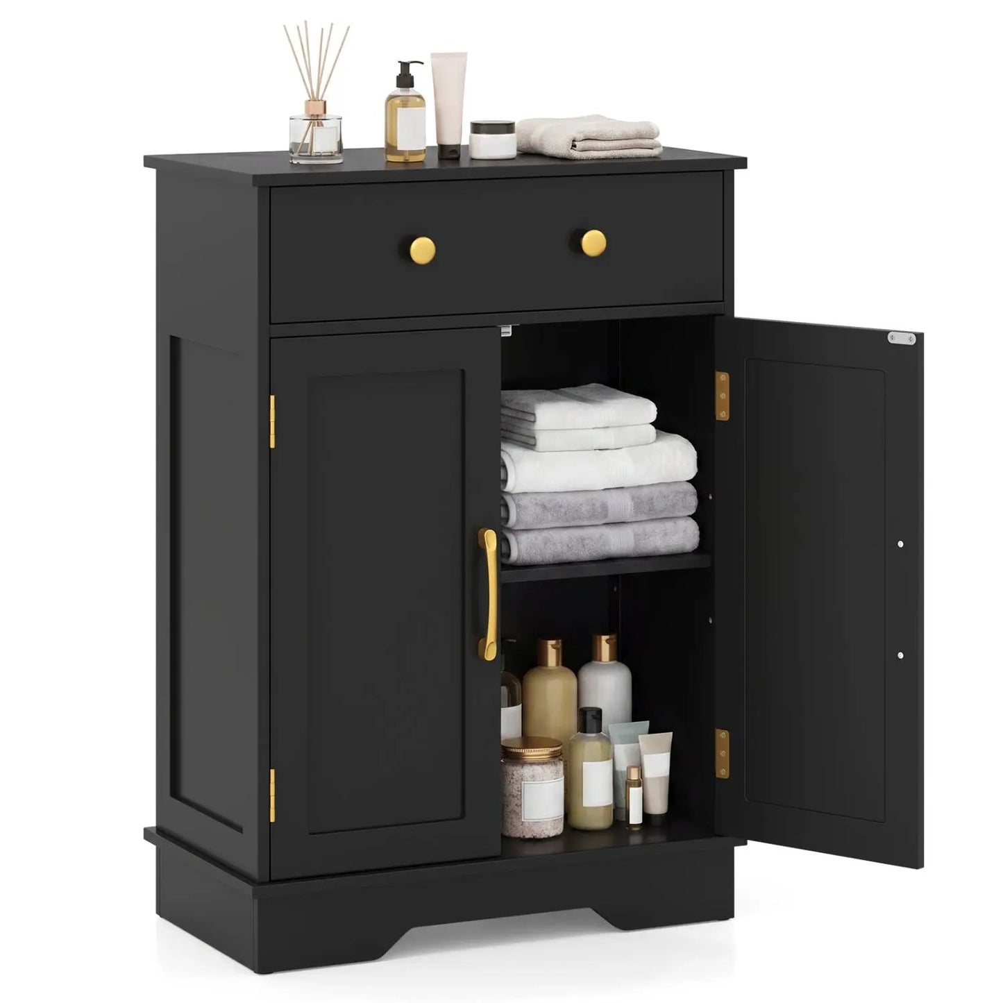 Floor Storage Cabinet With Drawer and Shelves
