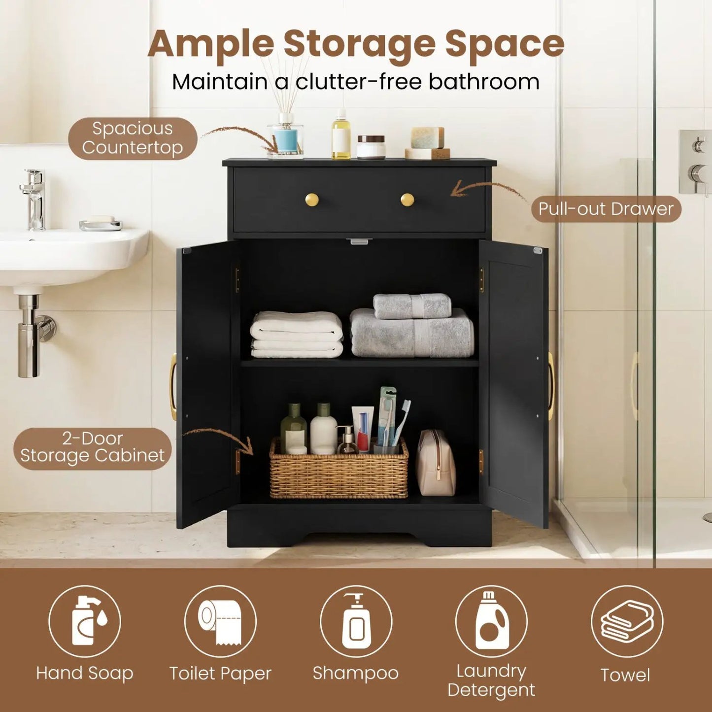 Floor Storage Cabinet With Drawer and Shelves