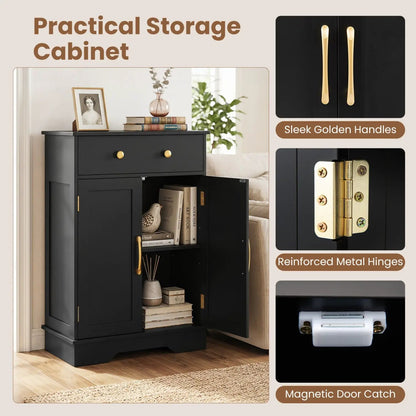 Floor Storage Cabinet With Drawer and Shelves