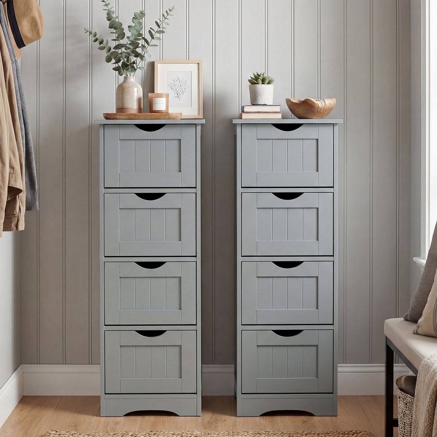 4-Drawer Freestanding Floor Cabinet with Anti-Toppling Device