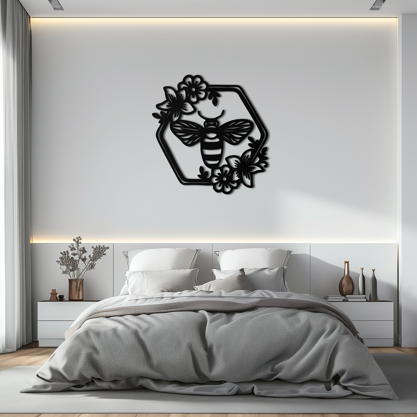 Floral Bee Silhouette Metal Wall Art – Nature Inspired Home Decoration- KAF544 - Tampa Home & Garden Store