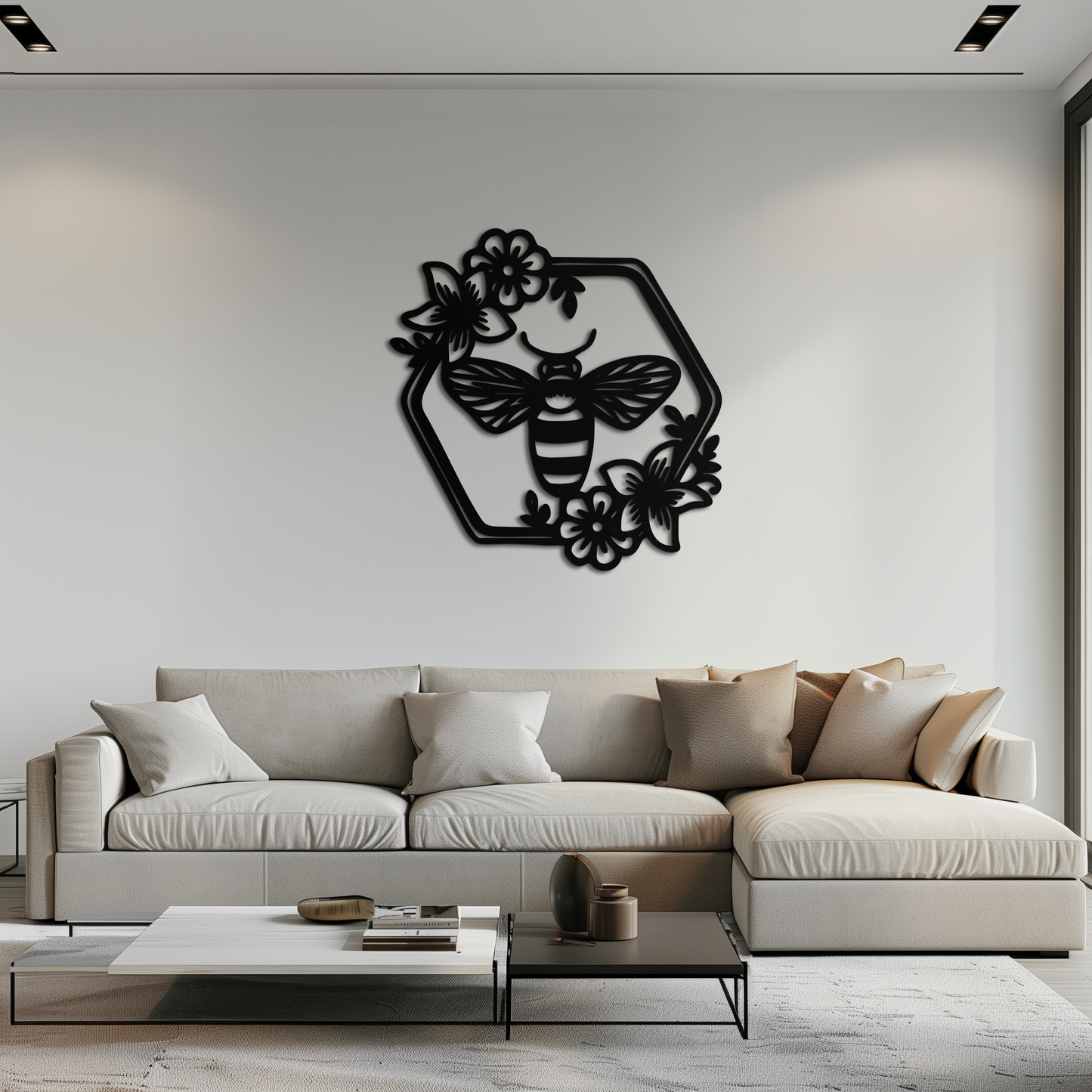 Floral Bee Silhouette Metal Wall Art – Nature Inspired Home Decoration- KAF544 - Tampa Home & Garden Store